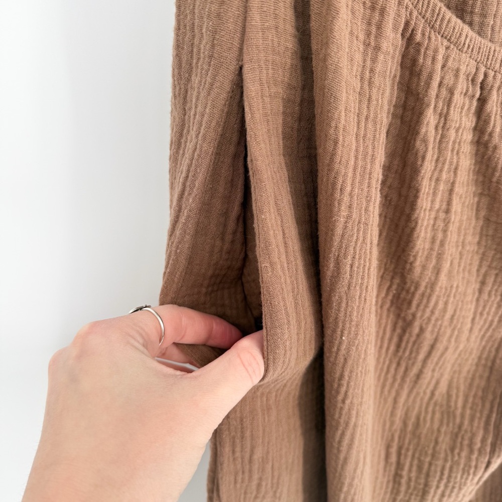 NWT Aemi+Co Midi Cut Out Dress Mocha Brown Cotton Gauze Large - Picture 11 of 15